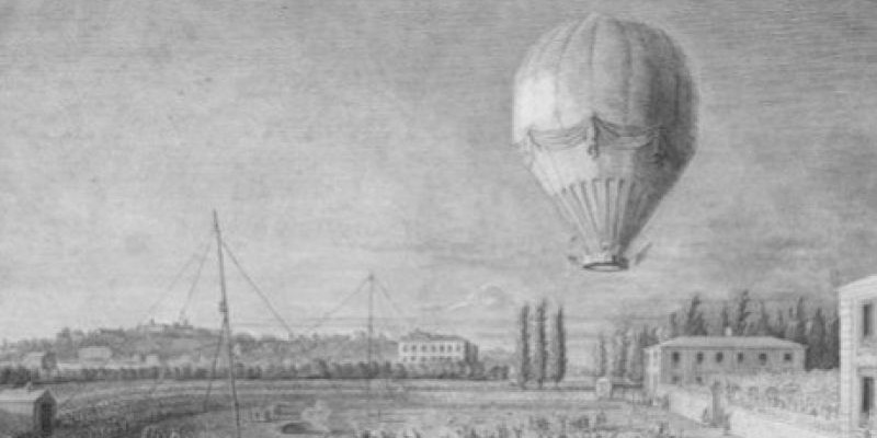 Balon udara La Gustave yang diterbangkan dan dikendalikan Madam Thible.