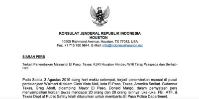 KJRI Houston: Penembakan El Paso, 11 WNI Selamat