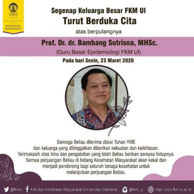 Kabar Duka Kembali Datang. dr Bambang Sutrisna Meninggal Dunia Diduga Terinfeksi Corona