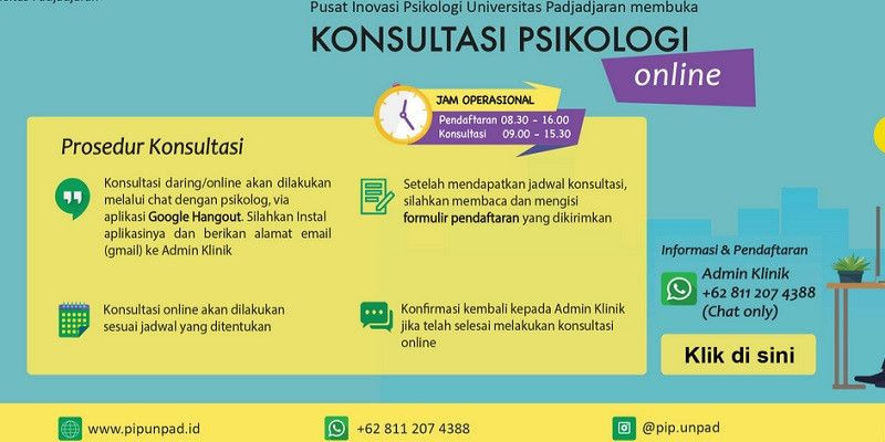 Prosedur pendaftaran konsultasi psikologi online gratis di Pusat Inovasi Psikologi/PIP Unpad