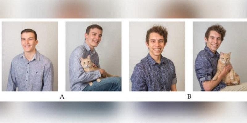 Empat foto yang ditunjukkan dalam penelitian. Dua foto pria tanpa kucing, dua lainnya berfoto bersama kucing/Net