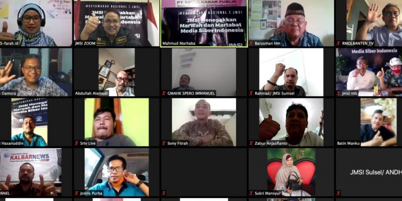 Jaringan Media Siber Indonesia (JMSI) menghadirkan Ilham Bintang (Pendiri CekNRicek) dan Joko Intarto (Pendiri Jagaters) sebagai pembicara dalam diskusi virtual, Kamis (25/6).