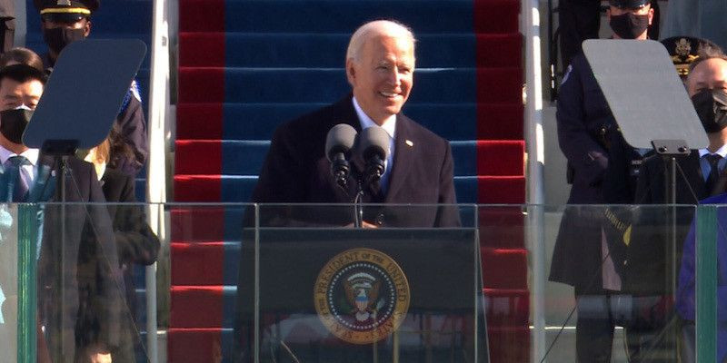 Presiden Amerika Serikat Joe Biden dalam pidato perdananya di Capitol Hill/Net