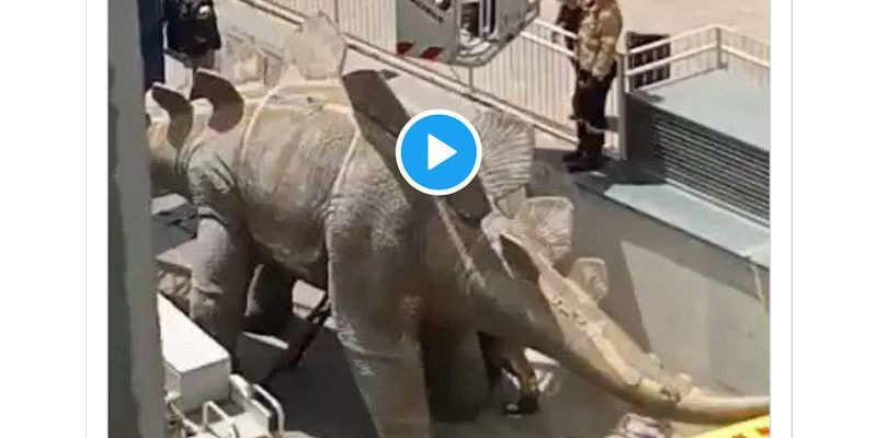 Proses evakuasi jasad dari dalam patung dinosaurus di Barcelona/Repro