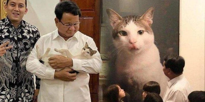 Menteri Pertahanan Prabowo Subianto menggendong kucing kesayangannya, Bobby/ Net 
