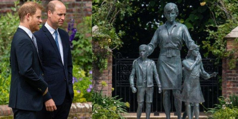 Pangeran Harry dan William saat meresmikan pendirian patung Putri Diana yang ditempatkan di Sunlake Garden yang berada di Istana Kensington Palace/ Net