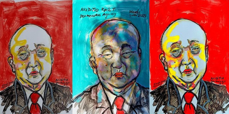 Kolase lukisan wajah Akidi Tio karya pelukis Hardi/Ist