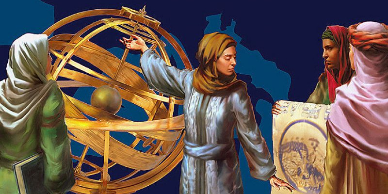 Ilustrasi Mariam Al-Ijiliya seorang astronom yang berasal Aleppo, Suriah pada abad ke-10. Karyanya yang terkenal adalah astrolable, alat yang menentukan kedudukan matahari dan planet-planet/ Net