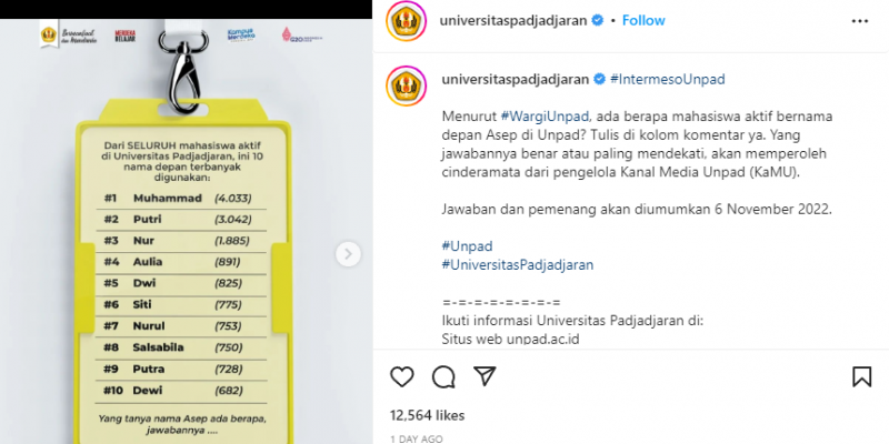 Sayembara 'Asep' Unpad/Dok Instagram Universitas Padjajaran