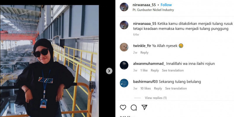 Nirwana Selle sering mengunggah aktivitasnya di pabrik lewat akun media sosial Instagram/Ig @nirwanaaa_55