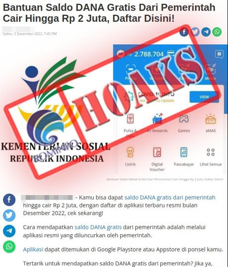 Hoaks kabar Kemensos bagikan bantuan lewat saldo DANA/Net