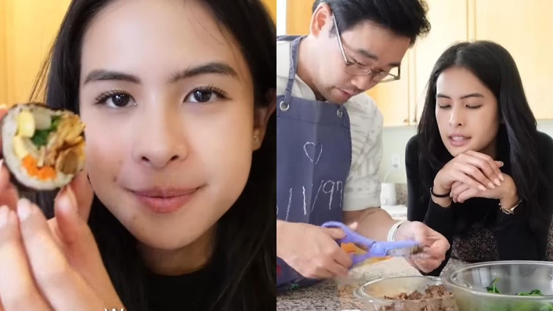 Maudy Ayunda dan suami, Jesse Choi, saat memasak Kimbab Rendang, makanan perpaduan Korea dan Indonesia/Net