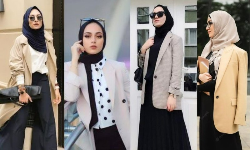 Ragam gaya muslimah berhijab dengan blazer/Pinterest