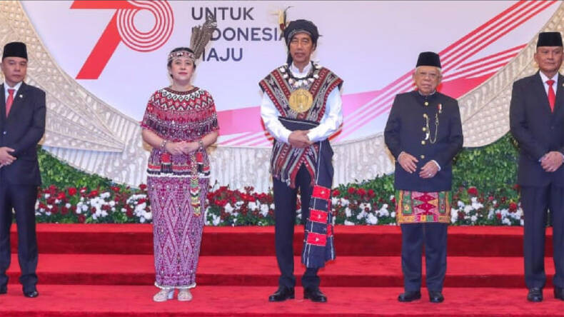 Puan Maharani, Joko Widodo dan Ma'ruf Amin usai menghadiri rapat tahunan MPR/Net