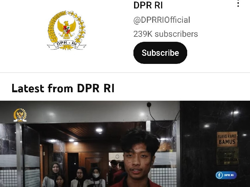 Tangkapan layar YouTube channel DPR RI