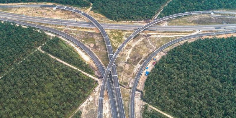 Foto udara sambungan Jalan Tol Sumatera Wilayah Riau-Jambi/NET 