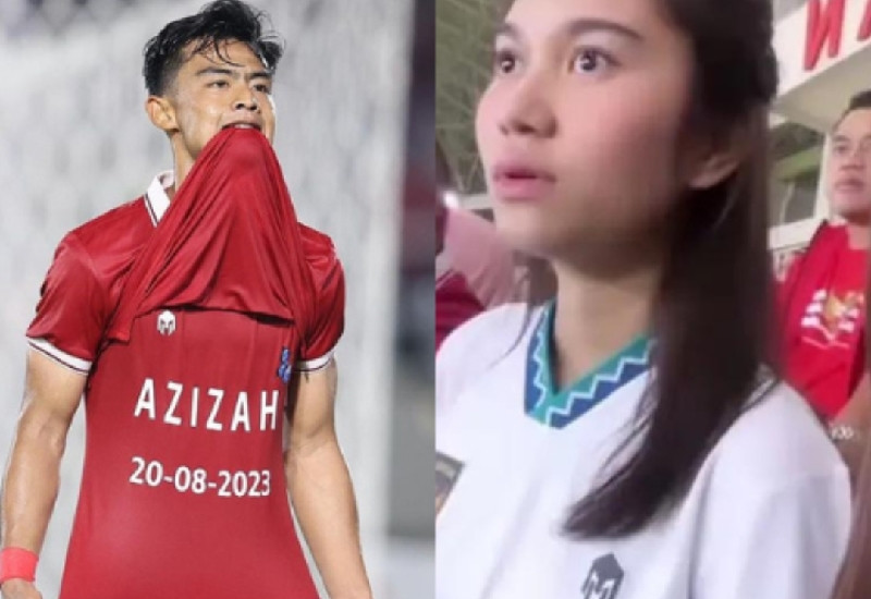 Pratama Arhan (kiri) usai mencetak gol dan reaksi sang istri, Azizah (kiri)/Net