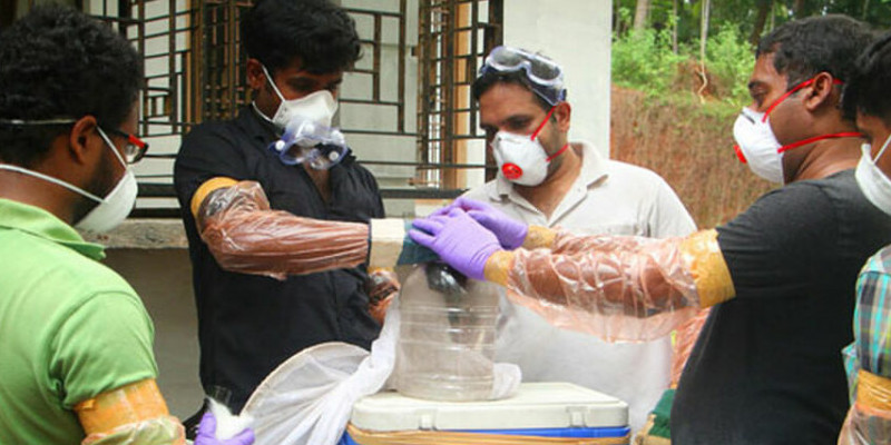 Petugas medis datangi rumah warga di Kerala, India Selatan untuk memantau Virus  yang  telah menewaskan sedikitnya 10 orang di India Selatan dan mengakibatkan lebih dari 90 orang dikarantina/NET 