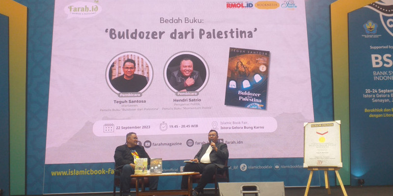 Bedah buku <i>Buldozer dari Palestina</i> karya Teguh Santosa di ajang IBF 2023, Istora GBK, Senayan, Jakarta, Jumat (22/9)/Farah
