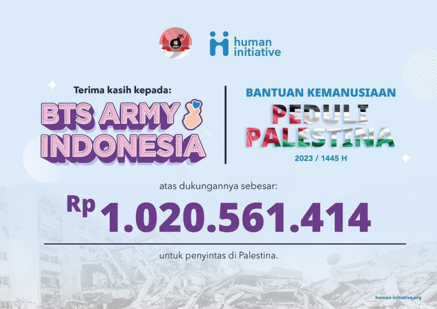 Donasi yang berhasil dikumpulkan BTS Army Indonesia untuk Palestina/@army_indonesia