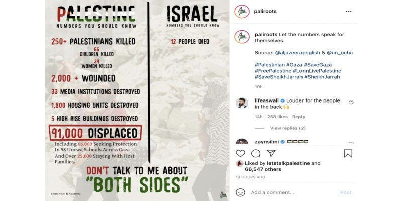 Contoh unggahan media sosial tentang Save Palestine/tangkapan akun @paliroots