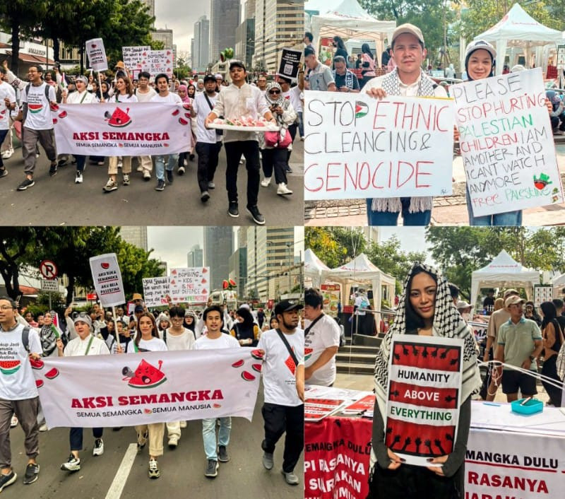 Kitabisa bersama sejumlah figur publik bagikan semangka dalam rangka aksi bela Palestina (5/11)/Kitabisa