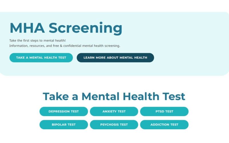 Tangkapan layar skrining kesehatan mental di laman Mental Health America/mhanational.org