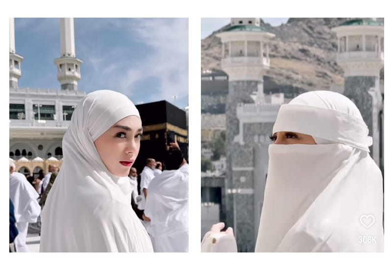 Celine Evangelista saat menunaikan ibadah umrah. (Instagram/@celine_evangelista)