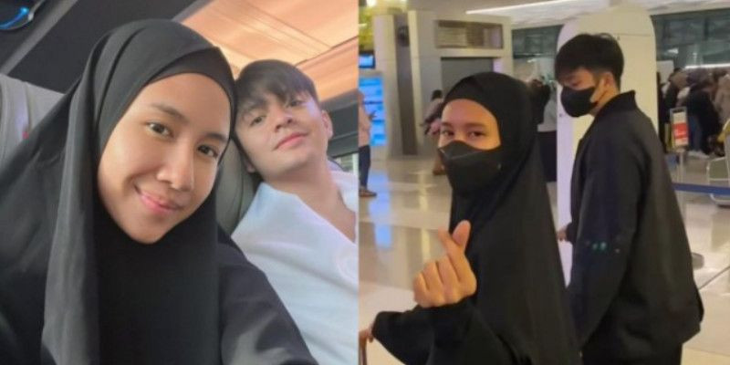 Angga dan Shenina berangkat ke Tanah Suci. (Instagram/@riacinnamon)