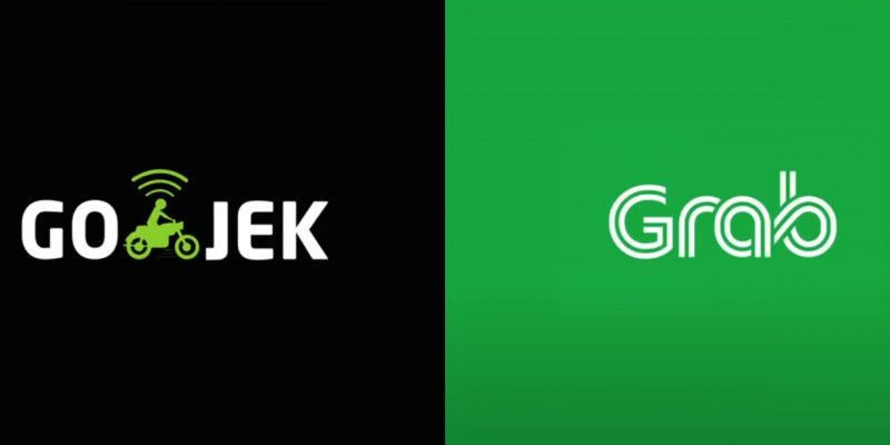 Ilustrasi logo Gojek & Grab (Net)