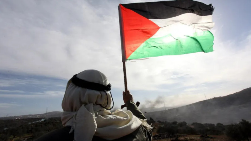 Ilustrasi warga mengibarkan bendera Palestina. (MiddleEastMonitor)